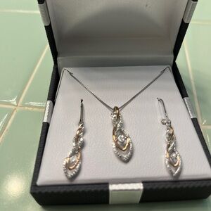 Rose gold and sterling silver with real diamonds jewelry set